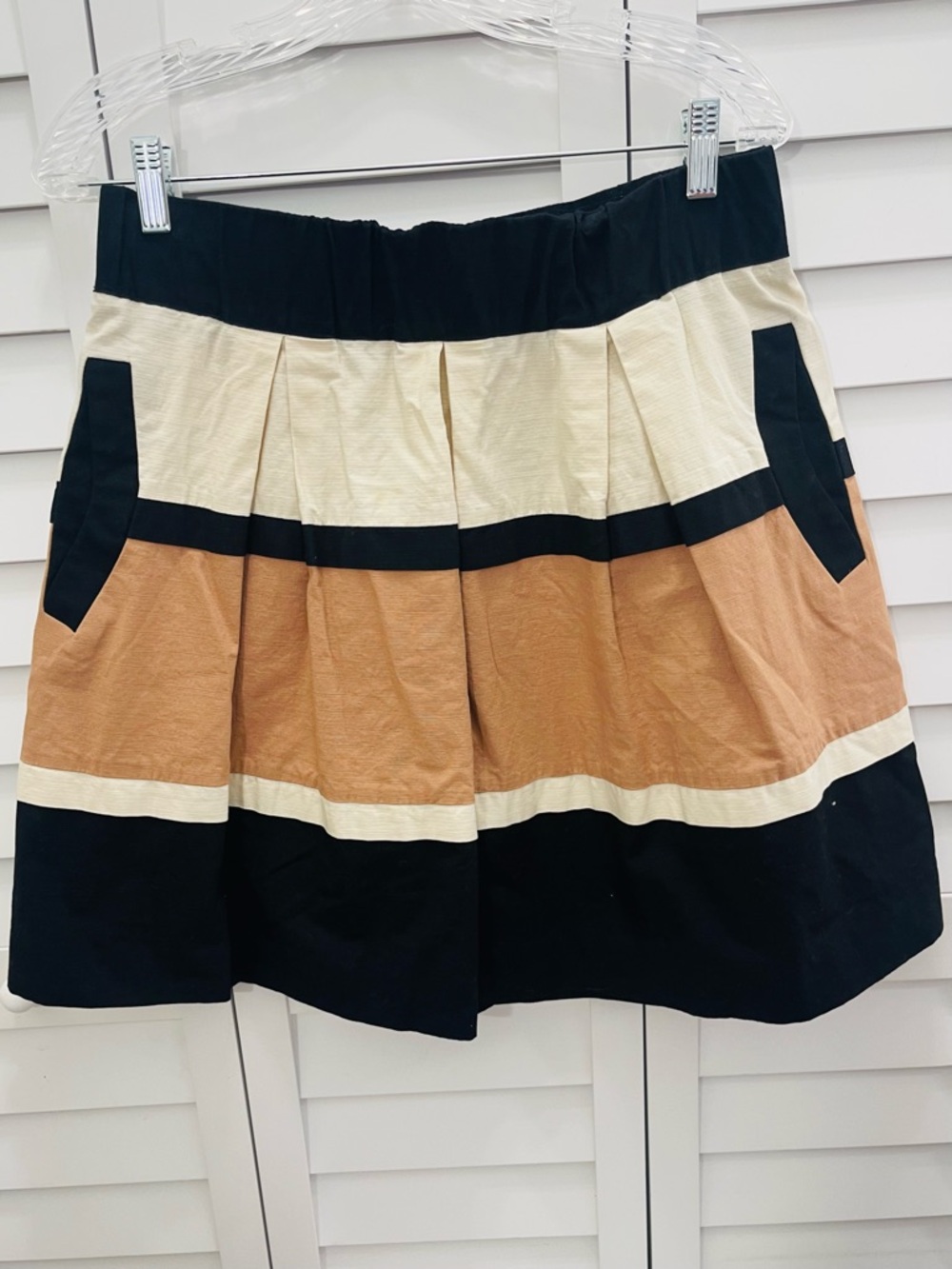 Anthropology HD in Paris Color block Skirt - Black, Cream & Tan